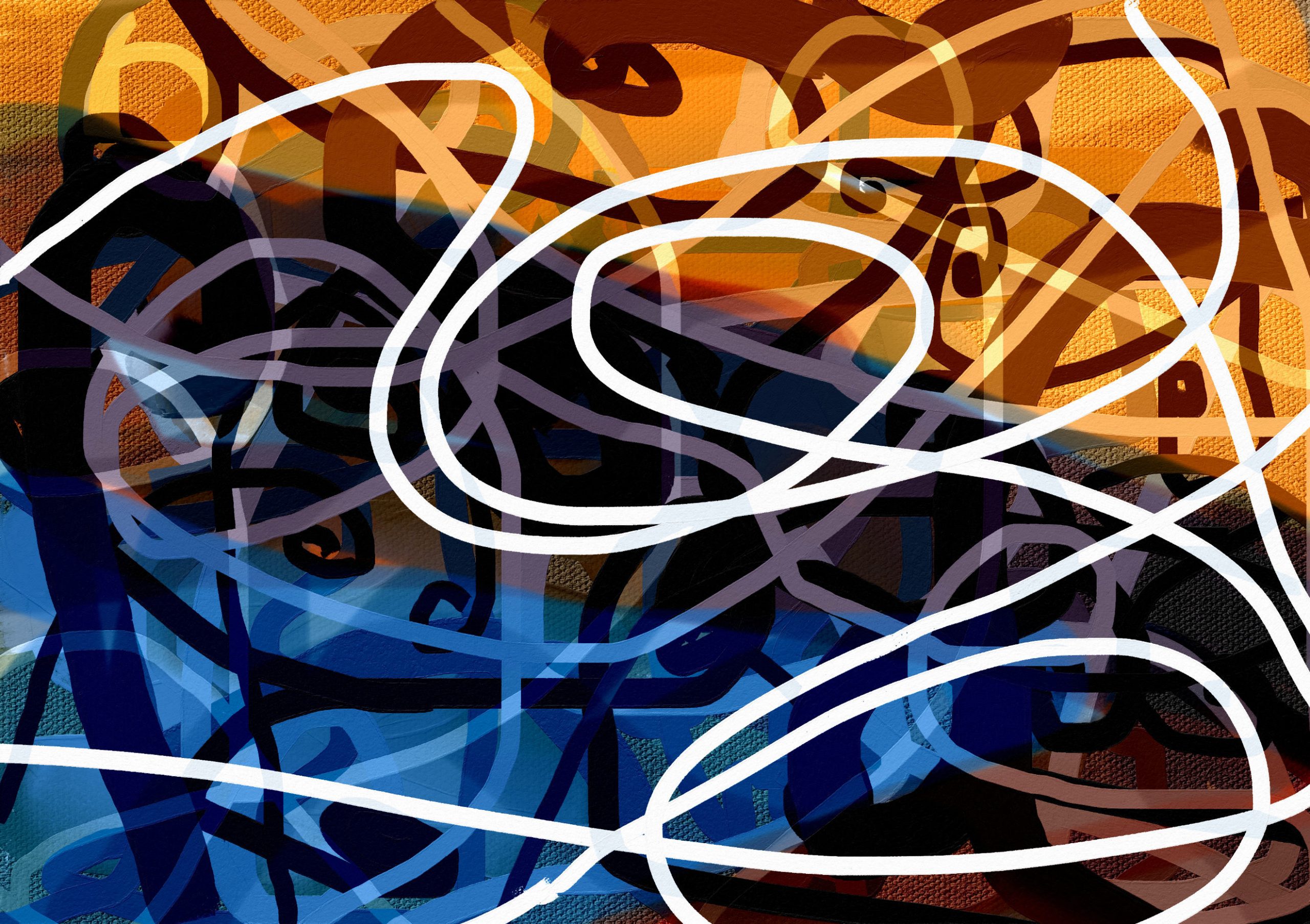 Can painting and music relate to one another? This painting attempts to reflect musical themes. A wide expanse of emotions such as you can get from an orchestra