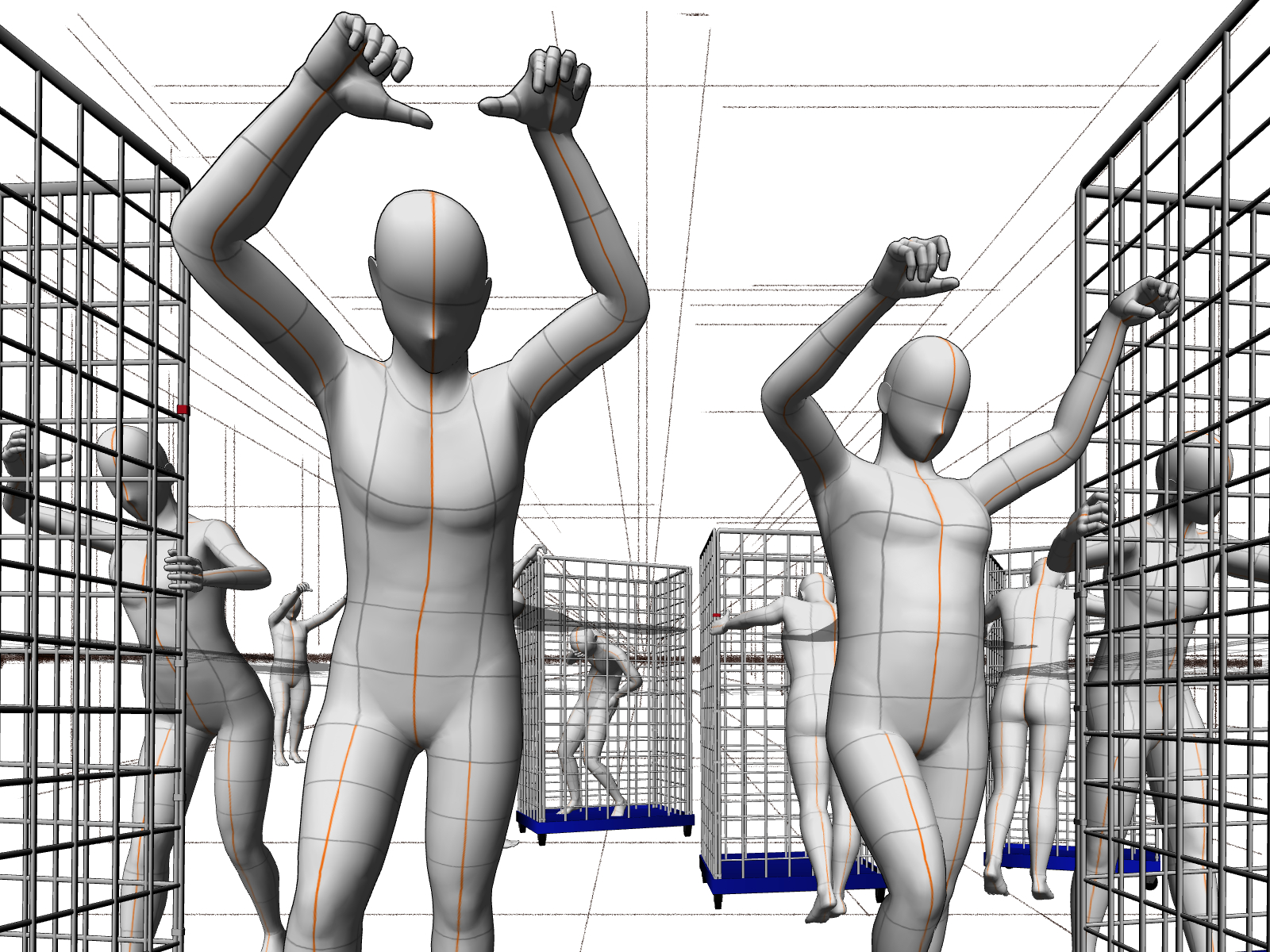 A warehouse Scene with Zombies