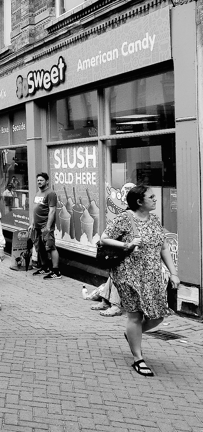 Black and white photo Taken in a street in Newquay 